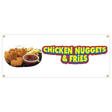 SIGNMISSION Chicken Nuggets & Fries Banner Heavy Duty 13 Oz Vinyl with Grommets B-Chicken Nuggets & Fries